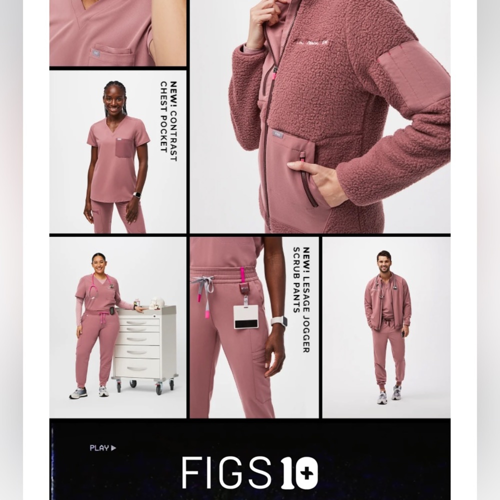 FIGS in MAUVE- Caterina 1 Pocket Scrub Top & Zamora Scrub Pant- Size Small Set